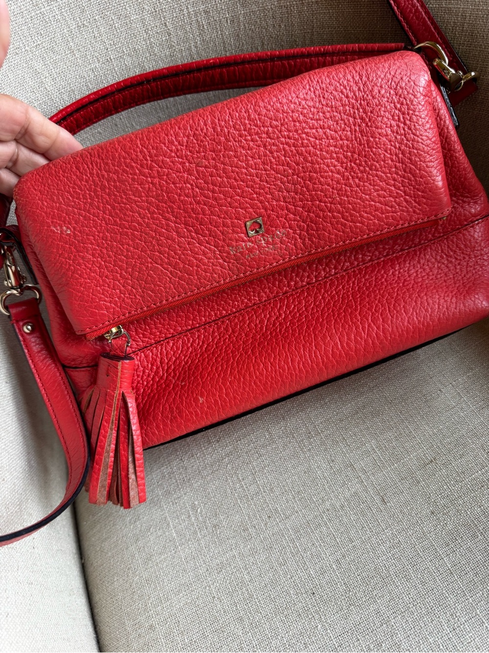 Kate Spade Red Leather Crossbody Bag with Tassel